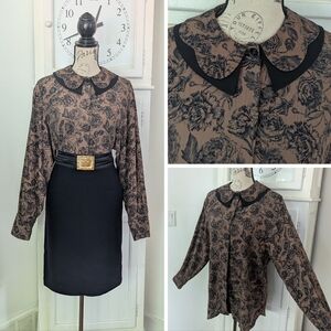 Vintage Floral Print Blouse With Peter Pan Collar